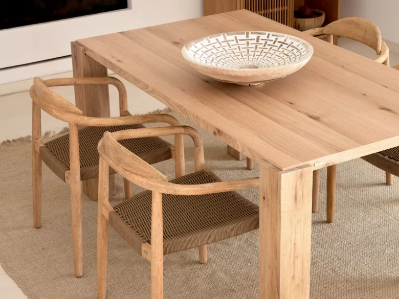 Chaise Nina en bois d'accacia et corde beige