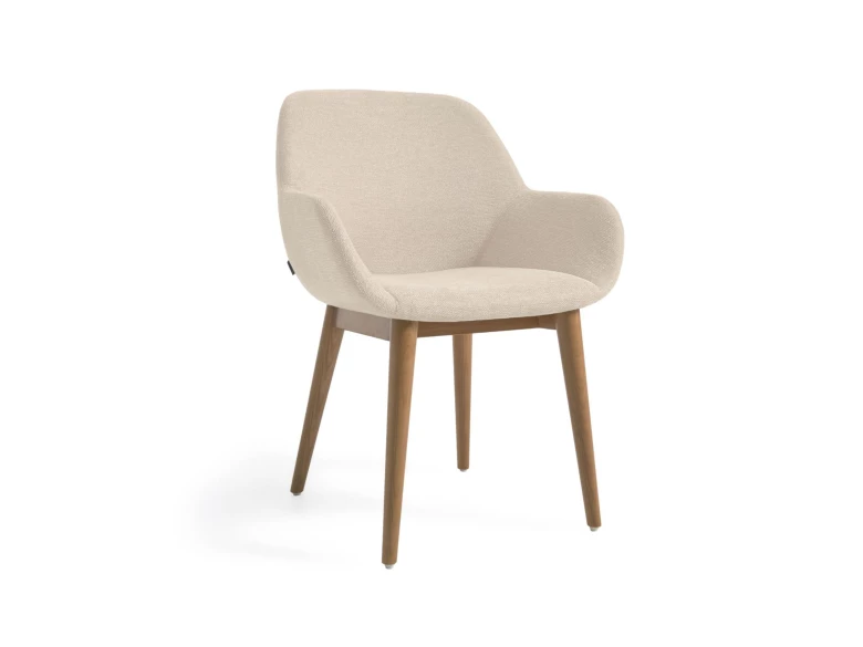 Chaise  Konna beige avec pieds en frêne foncé