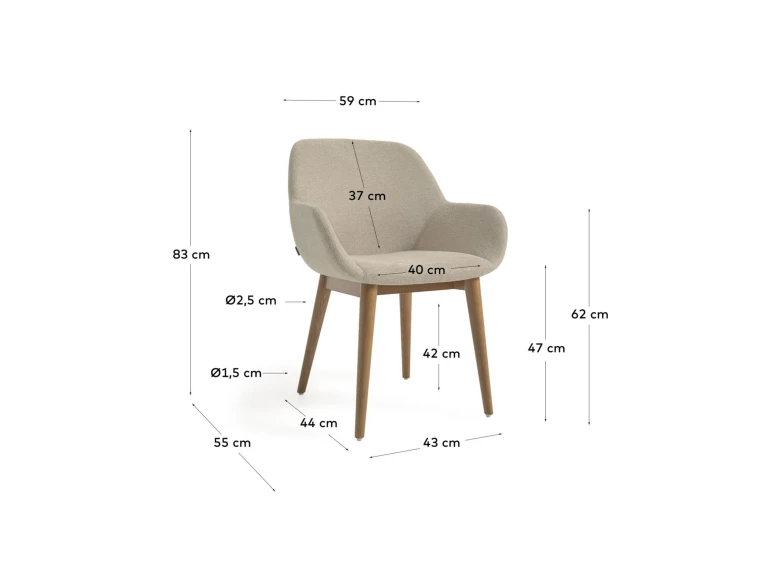 Chaise  Konna beige avec pieds en frêne foncé