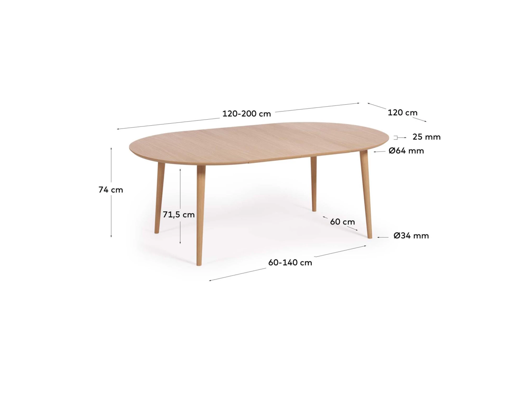 Table à manger ronde extensible en bois ø120(170)-120cm Kave Home - COLLEEN