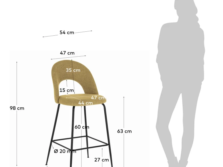 Tabouret haut Mahalia en tissu Moutarde