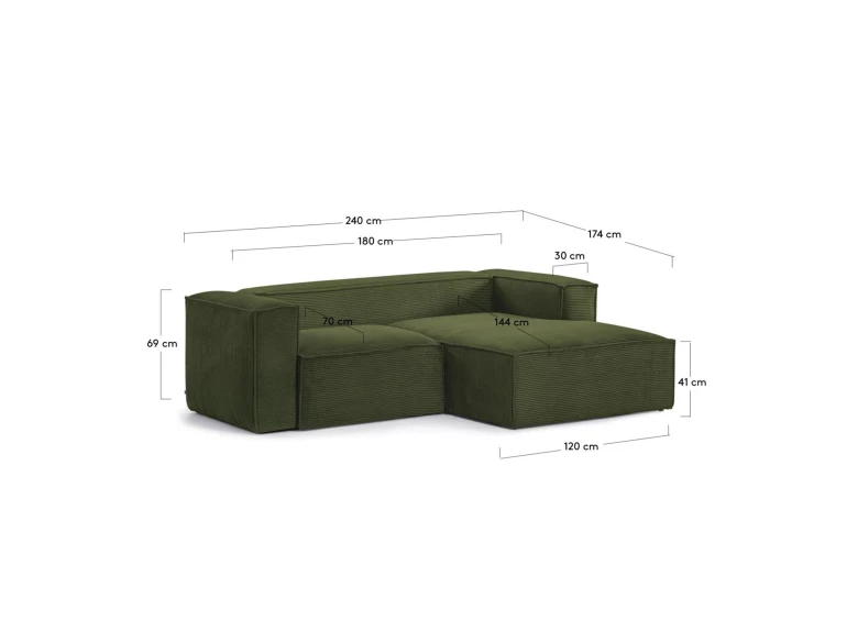 Canapé Blok 2 places avec méridienne en tissu vert