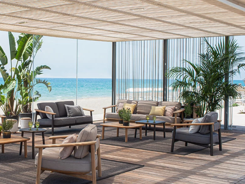 Fauteuil en teck et en tissu Twins