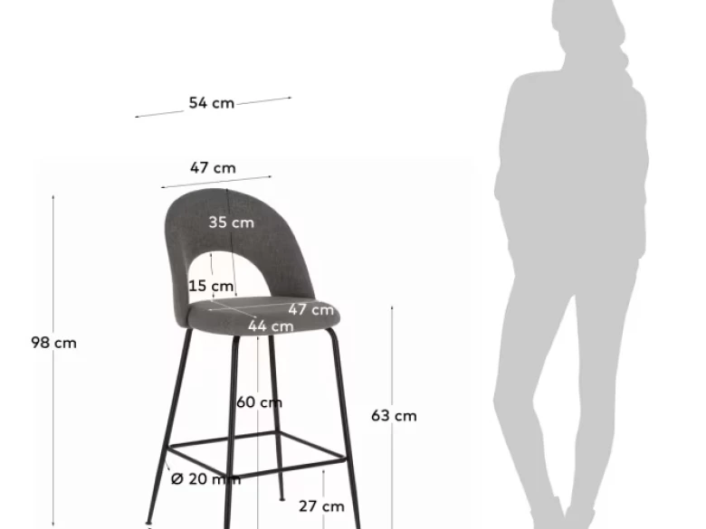 Tabouret haut Mahalia en tissu gris foncé