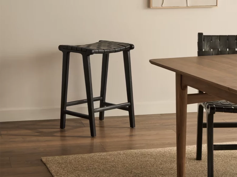 Tabouret Calixta en cuir et bois d'acajou