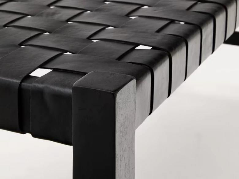 Banc Calixta en cuir et bois d'acajou