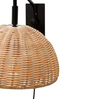 Applique Damila en métal noir et rotin