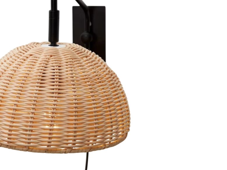 Applique Damila en métal noir et rotin