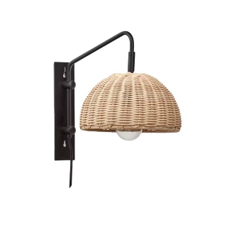 Applique Damila en métal noir et rotin