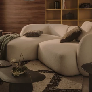 Canapé d'angle Martina bouclette écru