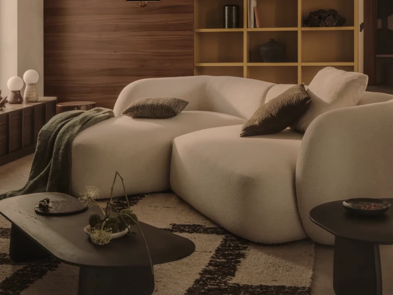 Canapé d'angle Martina bouclette écru