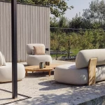 Salon de jardin Ruby – Ensemble canapé & fauteuils (teck & tissu Sirtori) - 5