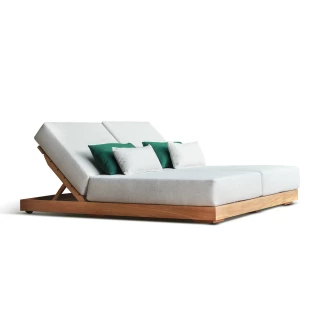 Bain de soleil double Kos – teck & tissu Sunproof écru