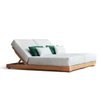 Bain de soleil double Kos – teck & tissu Sunproof écru - 1