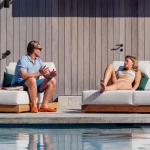 Bain de soleil double Kos – teck & tissu Sunproof écru - 2