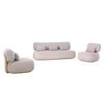 Salon de jardin Ruby – Ensemble canapé & fauteuils (teck & tissu Sirtori) - 1