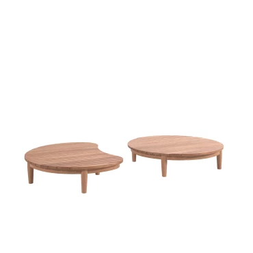 Ensemble de tables basses Santorini – teck massif (ronde & demi-lune)