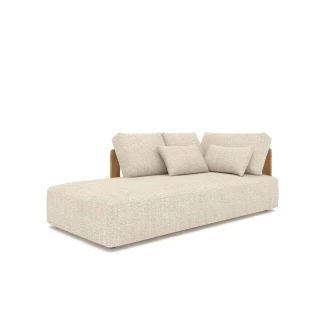 Grand salon d'angle Rafa – teck massif & tissu Mario Siesta écru