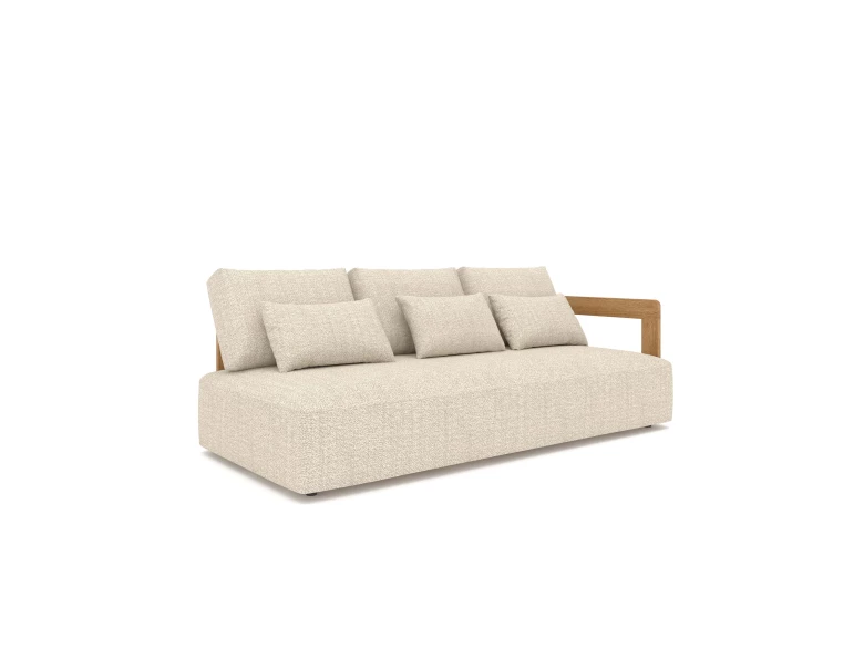 Grand salon d'angle Rafa – teck massif & tissu Mario Siesta écru