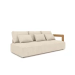 Grand salon d'angle Rafa – teck massif & tissu Mario Siesta écru - 5