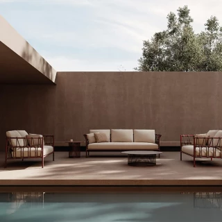 Fauteuil Antigua – rouge intense / tissu écru