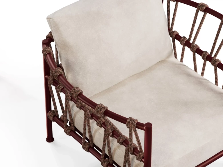 Fauteuil Antigua – rouge intense / tissu écru
