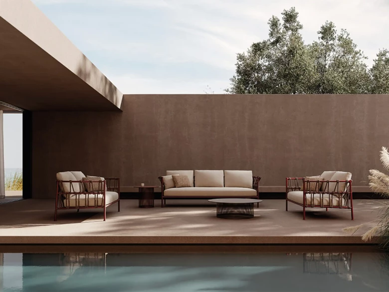 Canapé 2 places Antigua - rouge intense / tissu écru