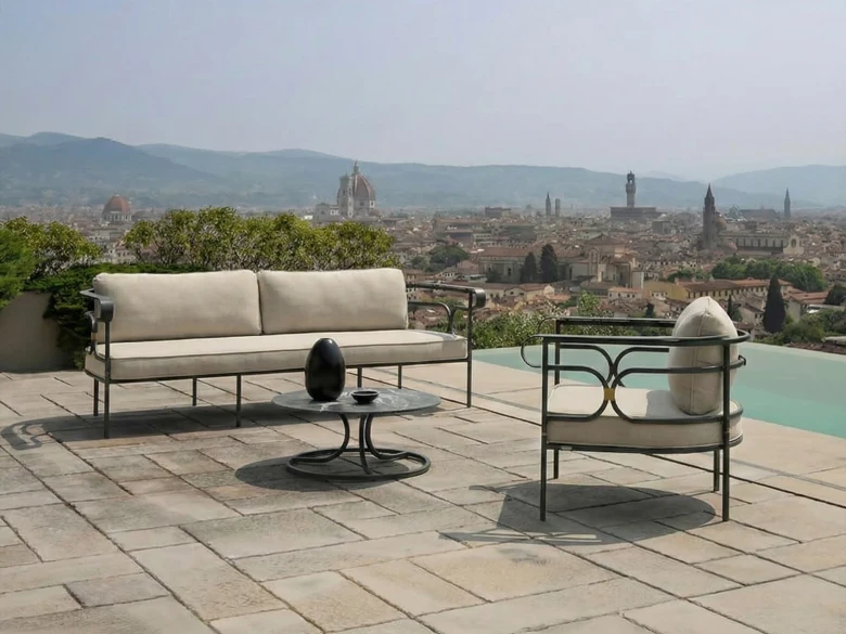 Fauteuil lounge Collier - fer ancien / tissu beige