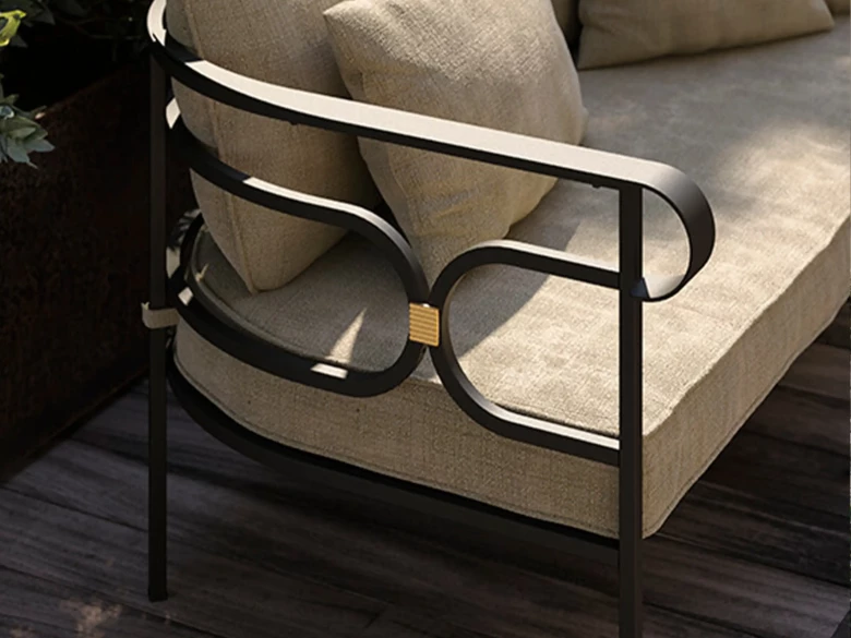 Fauteuil lounge Collier - fer ancien / tissu beige