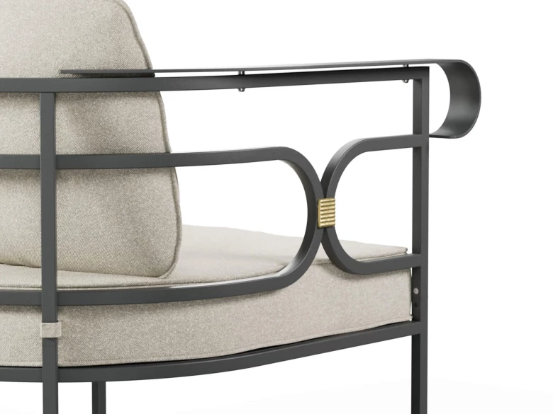 Fauteuil lounge Collier - fer ancien / tissu beige