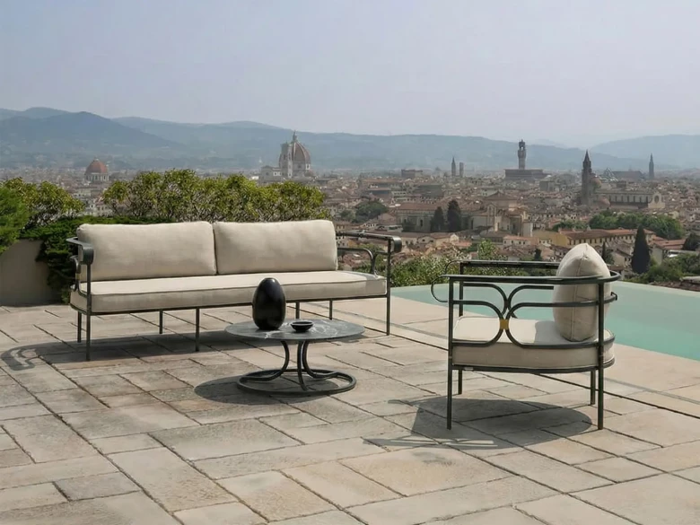 Canapé 3 places Collier - fer ancien / tissu beige