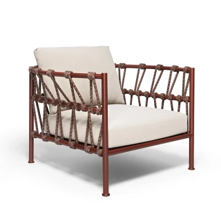 Fauteuil Antigua – rouge intense / tissu écru