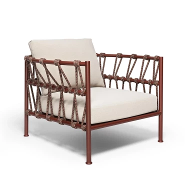 Fauteuil Antigua – rouge intense / tissu écru