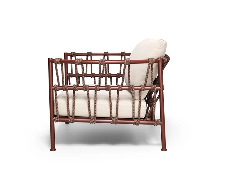 Fauteuil Antigua – rouge intense / tissu écru