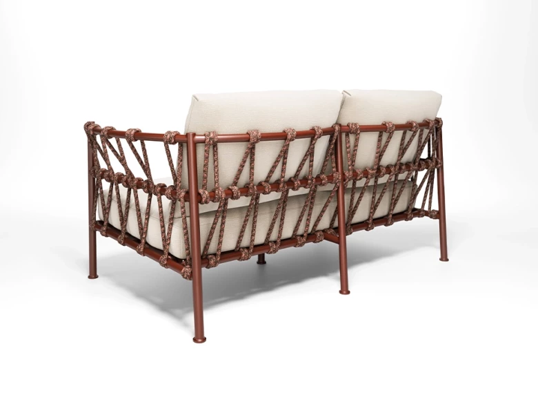 Canapé 2 places Antigua - rouge intense / tissu écru