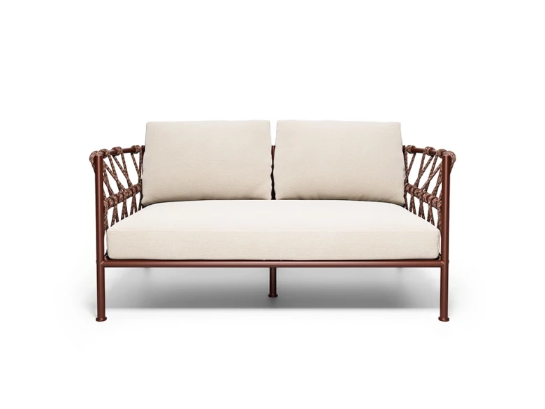 Canapé 2 places Antigua - rouge intense / tissu écru