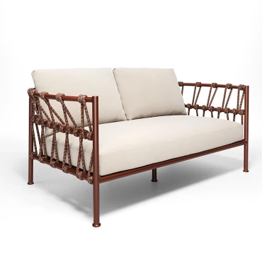 Canapé 2 places Antigua - rouge intense / tissu écru