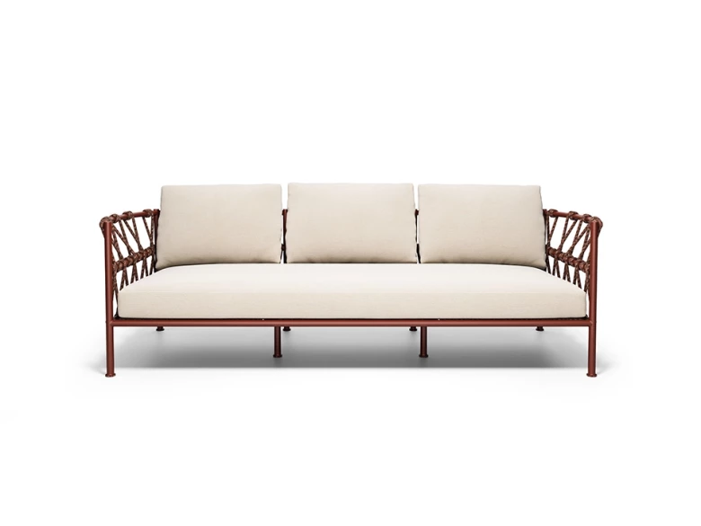 Canapé 3 places Antigua - rouge intense / tissu écru