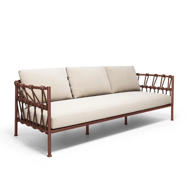 Canapé 3 places Antigua - rouge intense / tissu écru