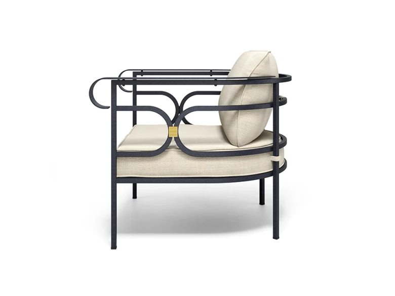 Fauteuil lounge Collier - fer ancien / tissu beige