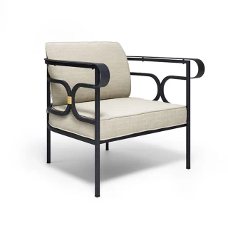 Fauteuil lounge Collier - fer ancien / tissu beige