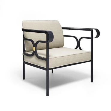 Fauteuil lounge Collier - fer ancien / tissu beige