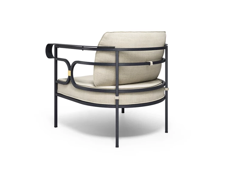 Fauteuil lounge Collier - fer ancien / tissu beige