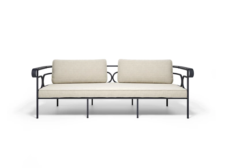 Canapé 3 places Collier - fer ancien / tissu beige