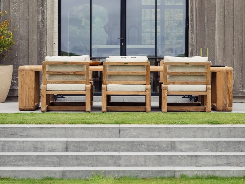 Chaise Low Dining Susan - teck recyclé avec coussin