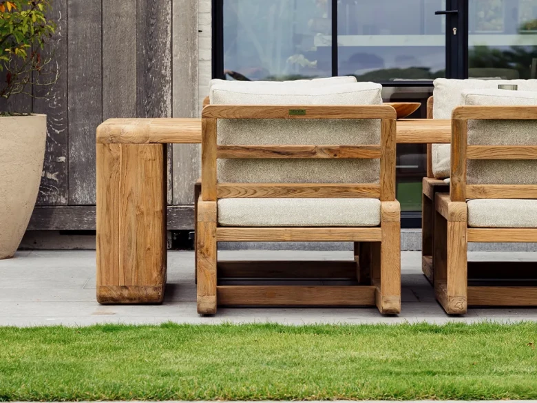 Chaise Low Dining Susan - teck recyclé avec coussin