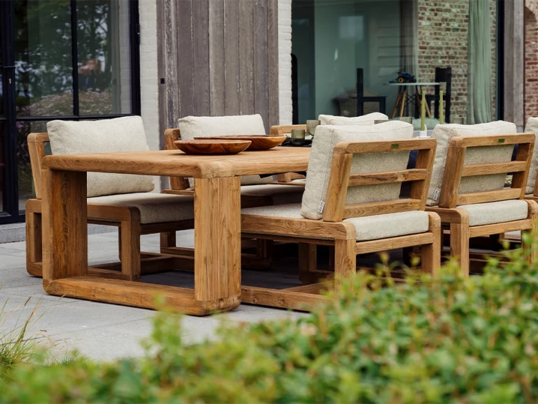 Chaise Low Dining Susan - teck recyclé avec coussin