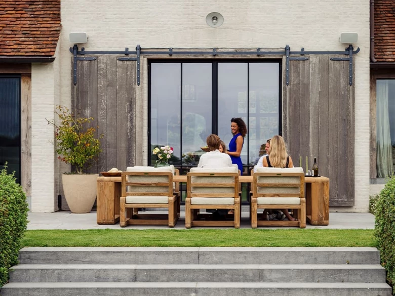 Chaise Low Dining Susan - teck recyclé avec coussin