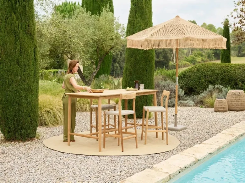 Pack Parasol Macramé Sable & Socle Lucca