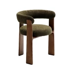 Chaise 3 pieds Granite - tissu chenille vert / bois de frêne finition foncée - 1